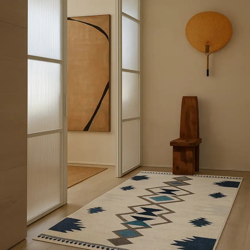 Blue and Ivory Southwestern Area Rug Photo 5