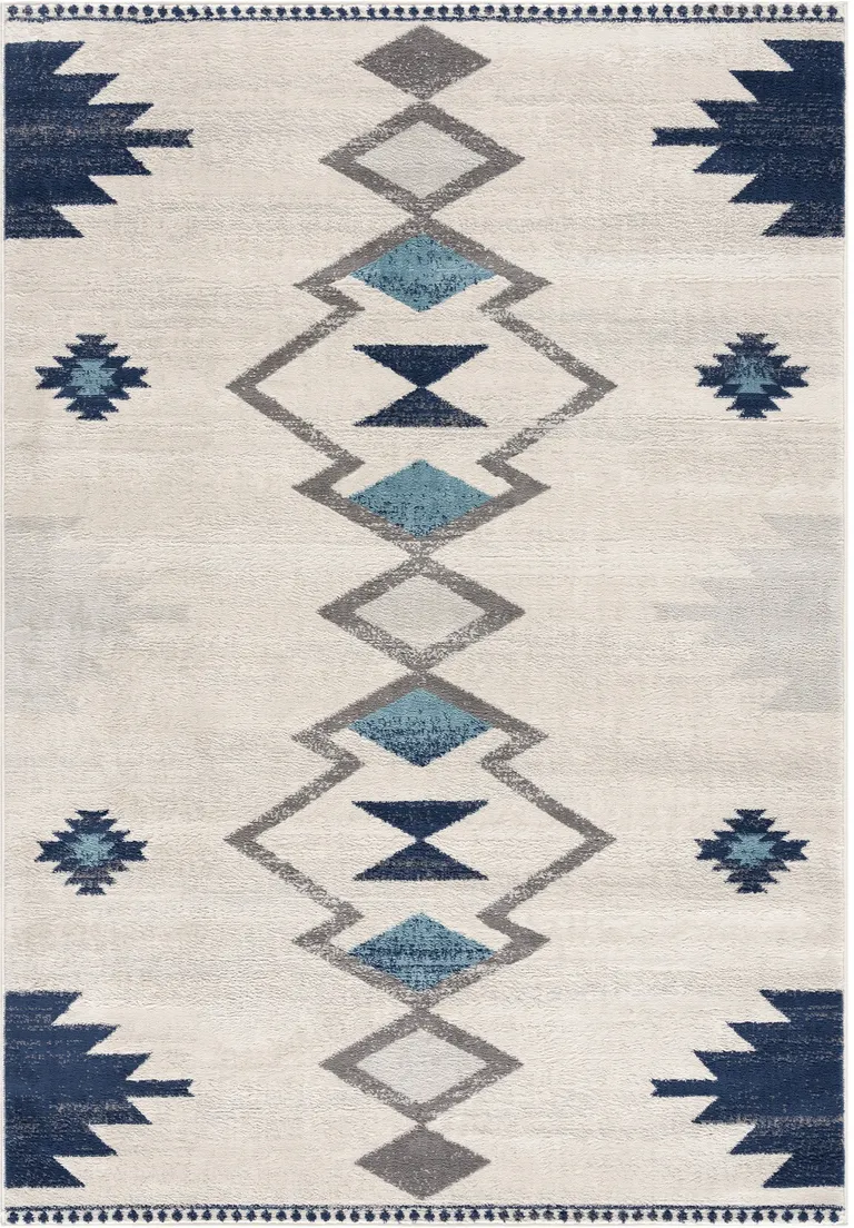 Navy and Ivory Tribal Pattern Area Rug Photo 1
