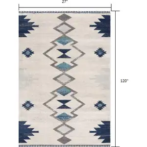 Photo of Navy and Ivory Tribal Pattern Runner Rug