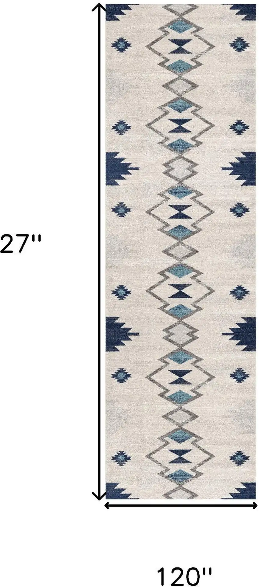 10' Blue And Ivory Southwestern Runner Rug Photo 8