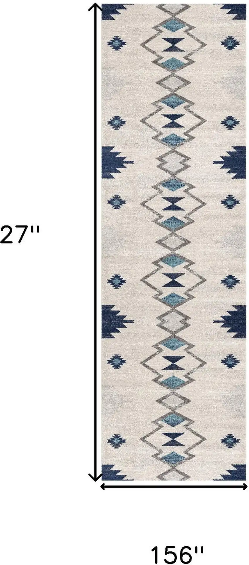 13' Blue And Ivory Southwestern Runner Rug Photo 8