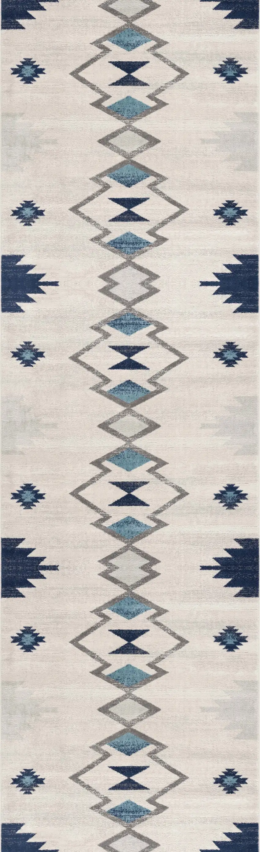 13' Blue And Ivory Southwestern Runner Rug Photo 1
