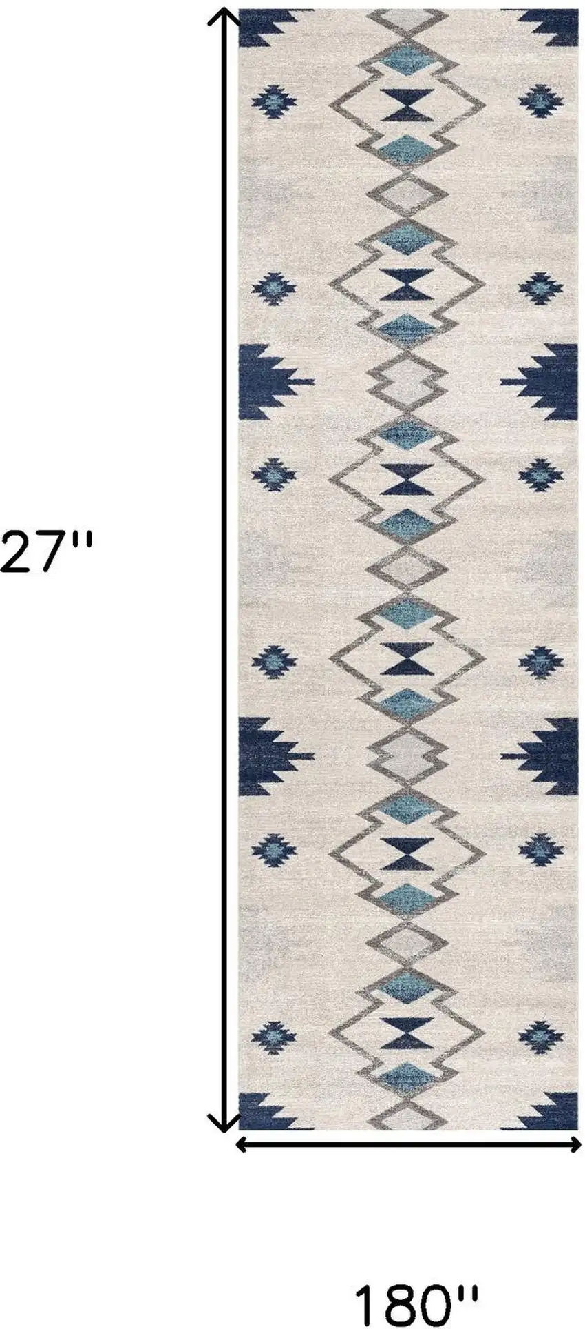 15' Blue And Ivory Southwestern Runner Rug Photo 8