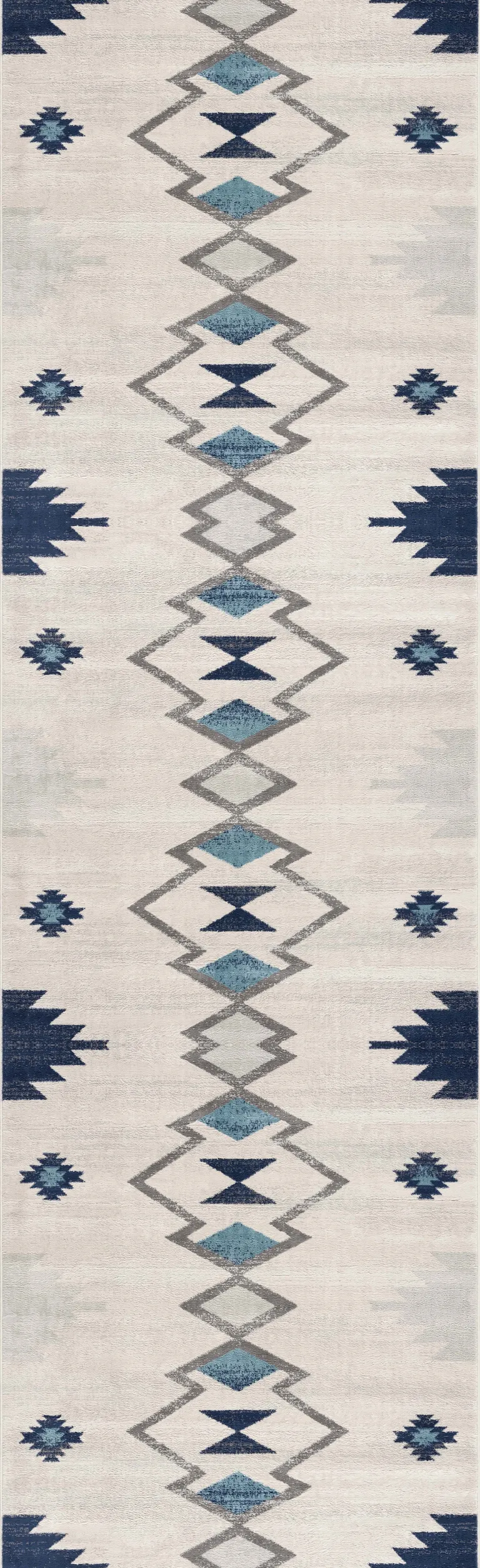 Navy and Ivory Tribal Pattern Runner Rug Photo 5