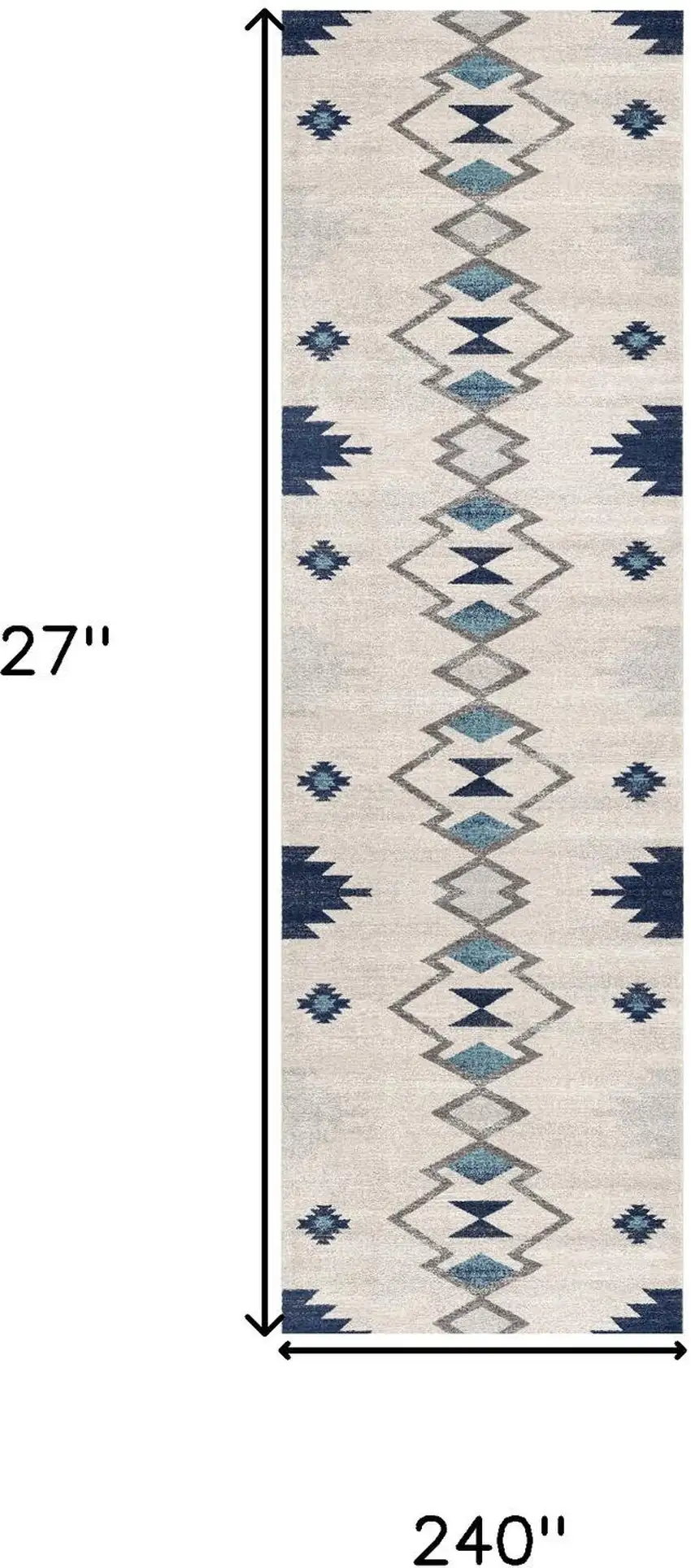 20' Blue And Ivory Southwestern Runner Rug Photo 8