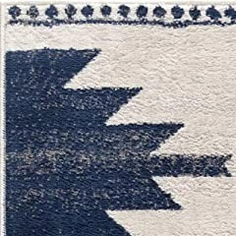 Navy and Ivory Tribal Pattern Runner Rug Photo 2
