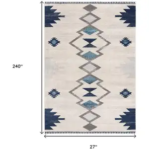 Photo of Navy and Ivory Tribal Pattern Runner Rug