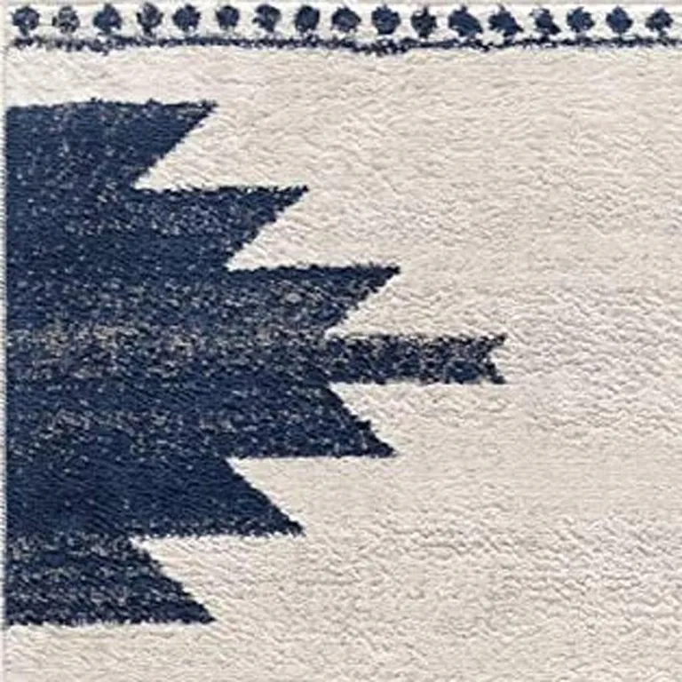 Navy and Ivory Tribal Pattern Runner Rug Photo 3