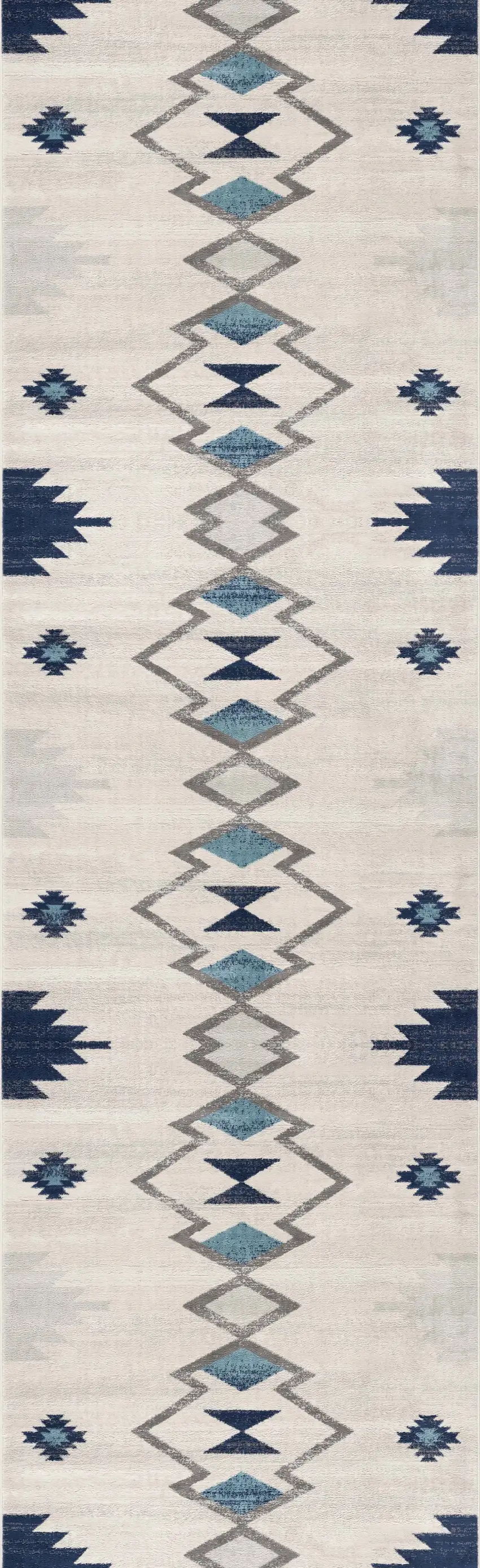 20' Blue And Ivory Southwestern Runner Rug Photo 4