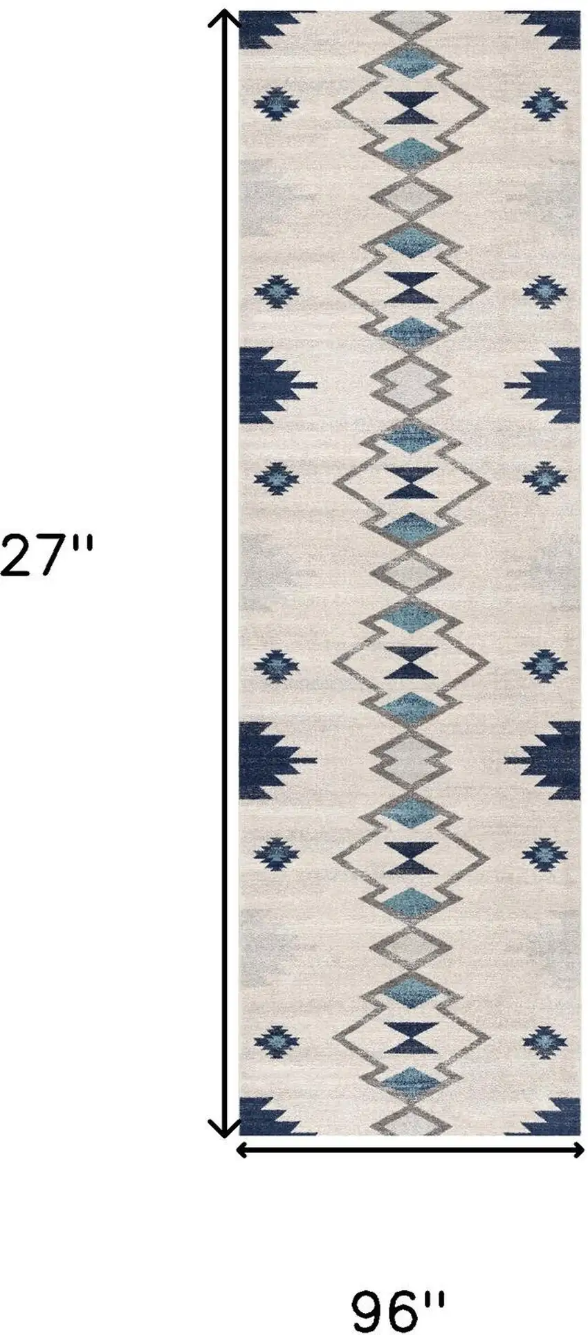 8' Blue And Ivory Southwestern Runner Rug Photo 7