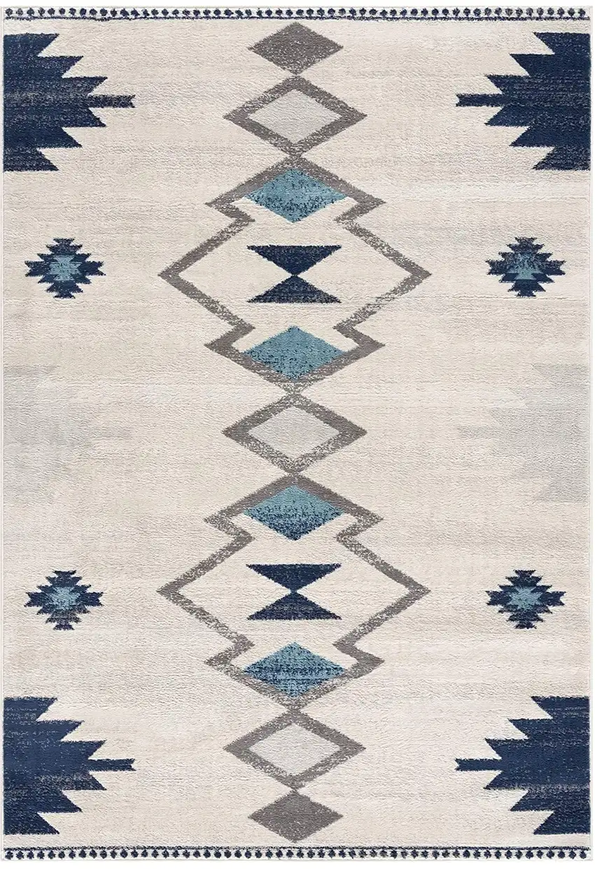 Navy and Ivory Tribal Pattern Runner Rug Photo 3