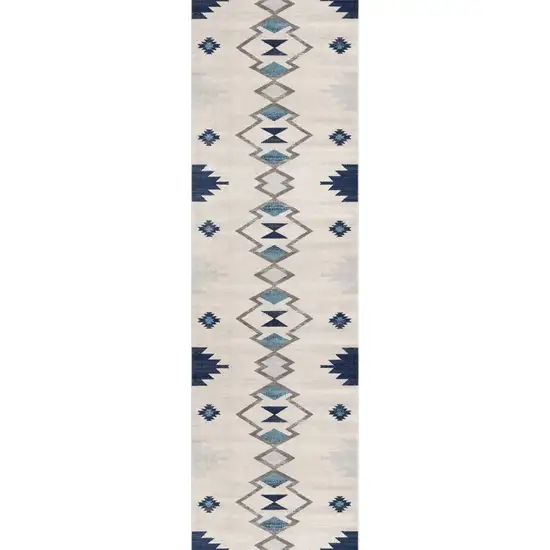 8' Blue And Ivory Southwestern Runner Rug Photo 5