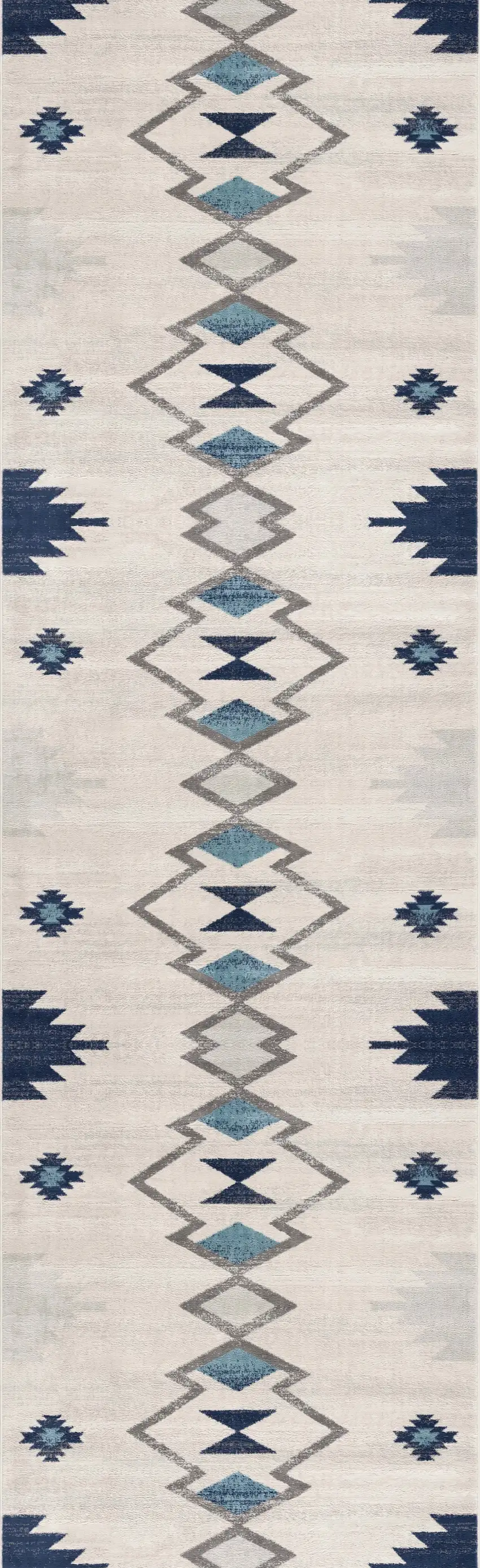 8' Blue And Ivory Southwestern Runner Rug Photo 5