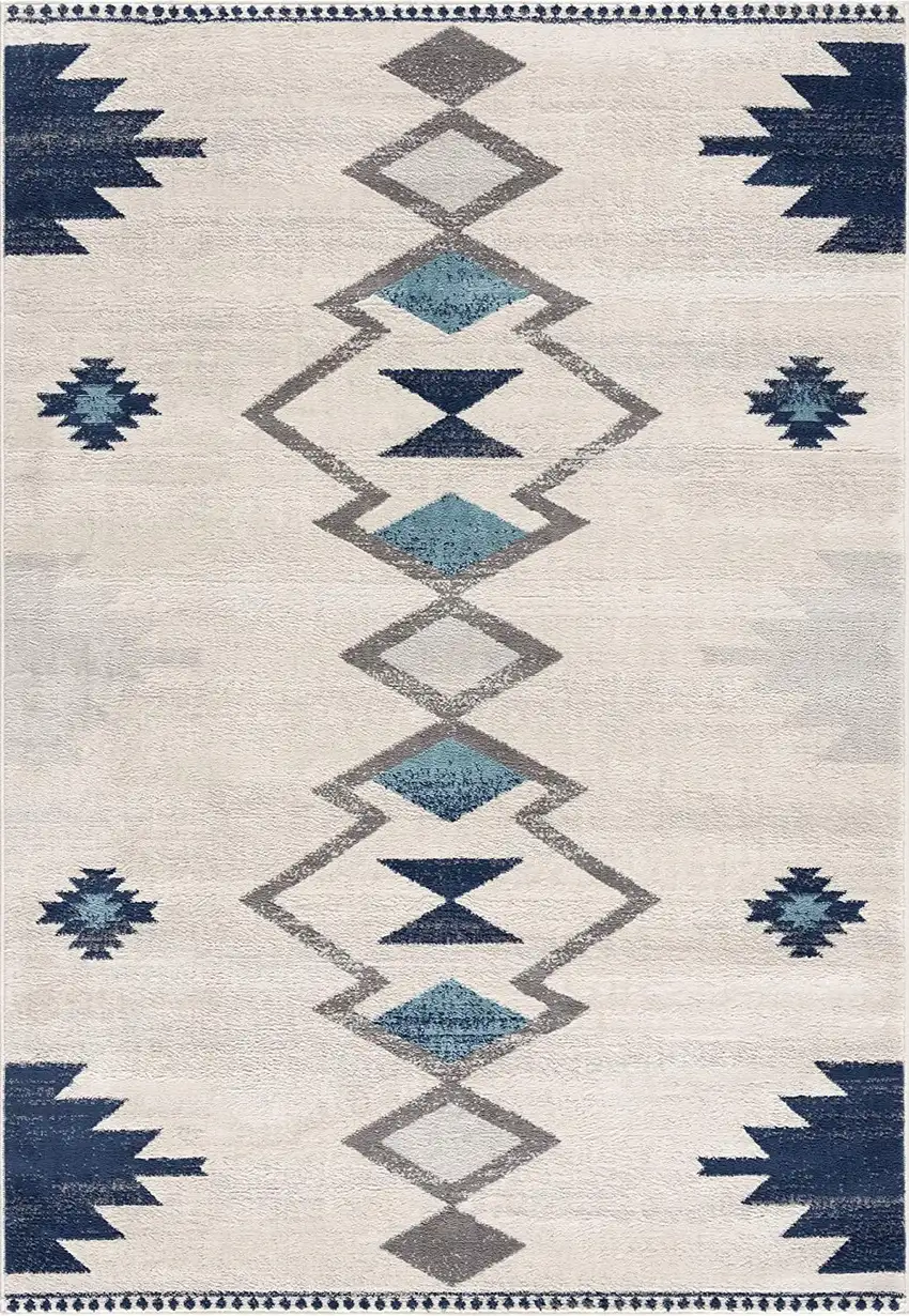 Navy and Ivory Tribal Pattern Runner Rug Photo 1