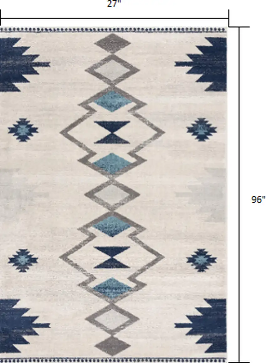 Navy and Ivory Tribal Pattern Runner Rug Photo 2