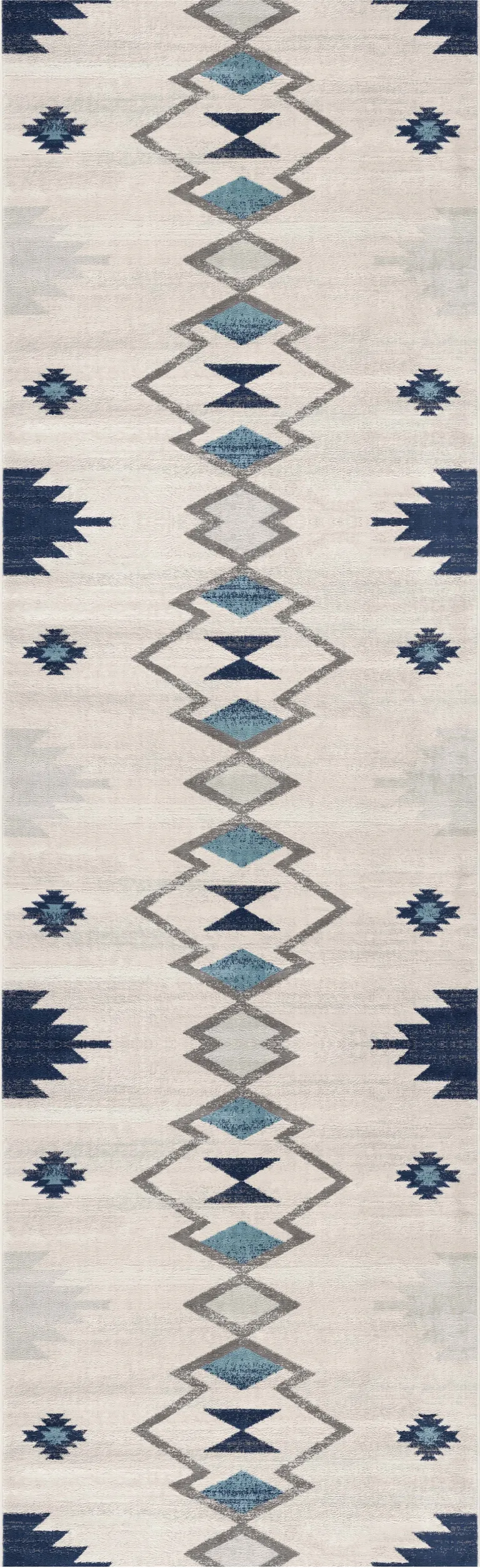 Navy and Ivory Tribal Pattern Runner Rug Photo 4