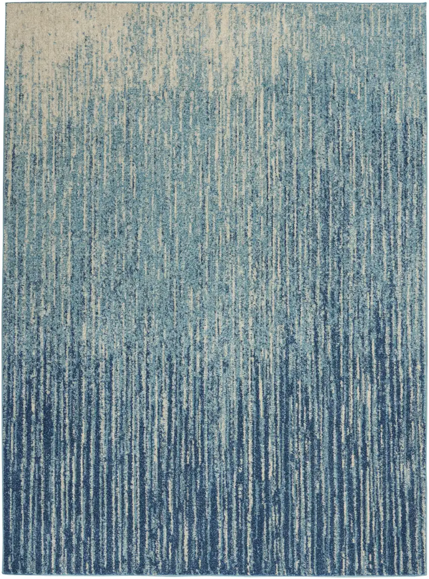 Blue and Ivory Abstract Stripes Power Loom Area Rug Photo 9