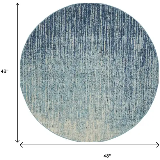 4' Blue And Ivory Abstract Round Rug Photo 8