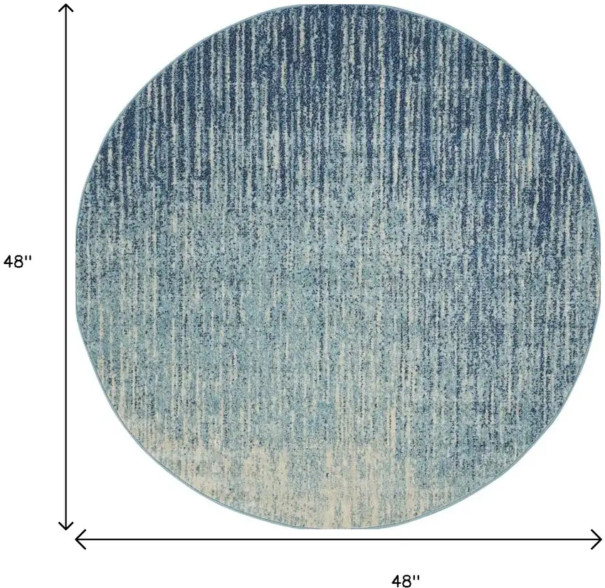 4' Blue And Ivory Abstract Round Rug Photo 8