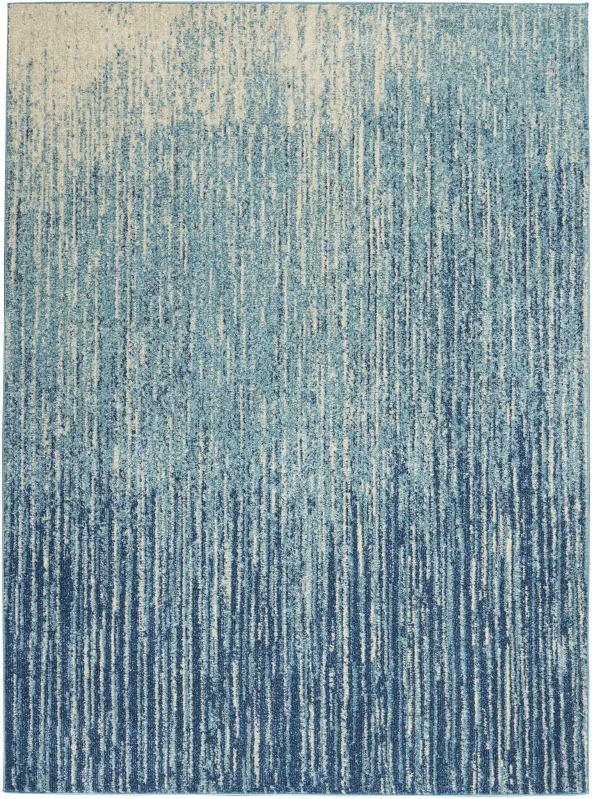 Ivory And Blue Abstract Stripes Power Loom Area Rug Photo 9