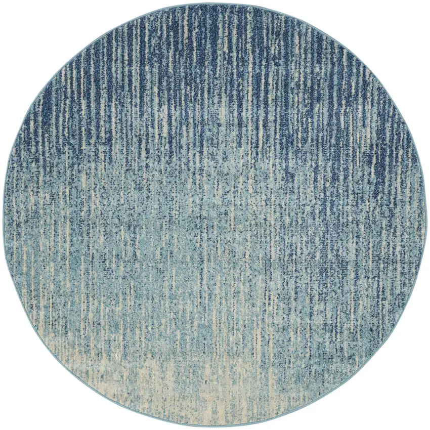 5' Blue And Ivory Abstract Round Rug Photo 4