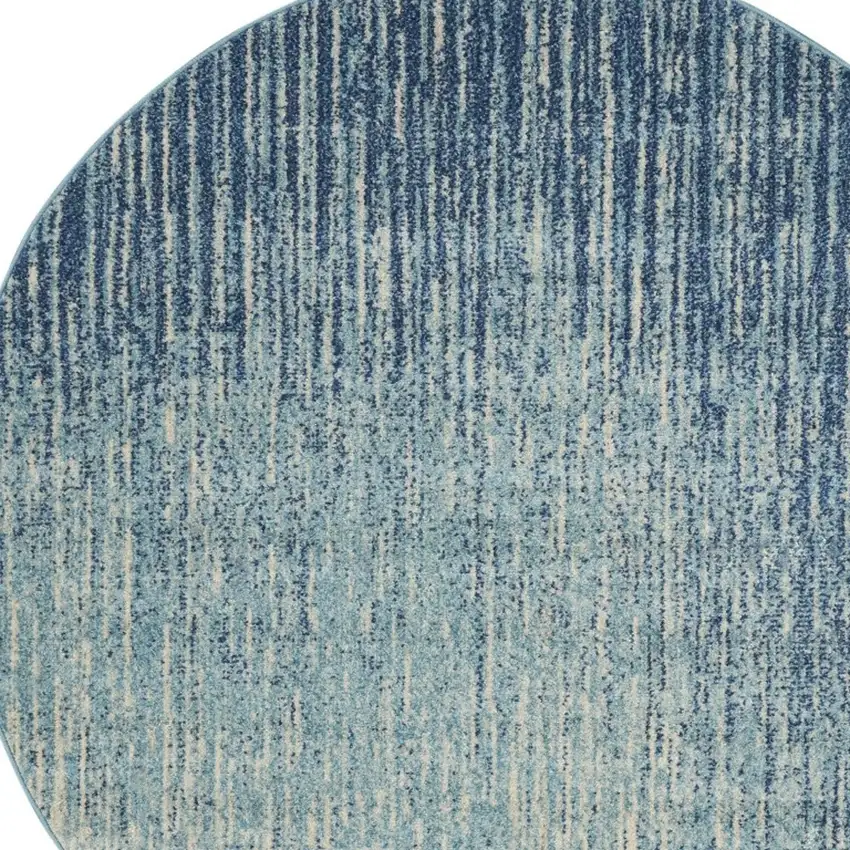 5' Blue And Ivory Abstract Round Rug Photo 7