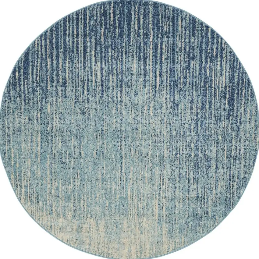 5' Blue And Ivory Abstract Round Rug Photo 1