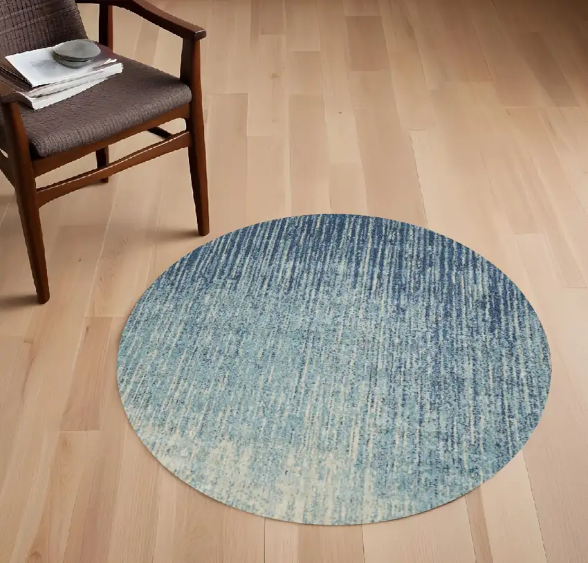 5' Blue and Ivory Abstract Power Loom Round Rug Photo 1