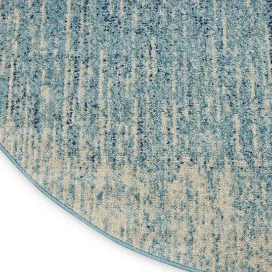 5' Blue And Ivory Abstract Round Rug Photo 9