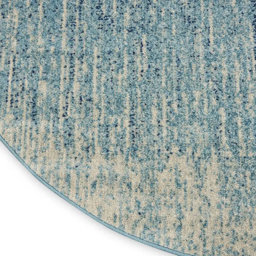 5' Blue And Ivory Abstract Round Rug Photo 9