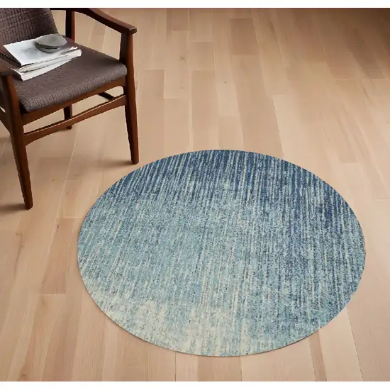 5' Blue And Ivory Abstract Round Rug Photo 2