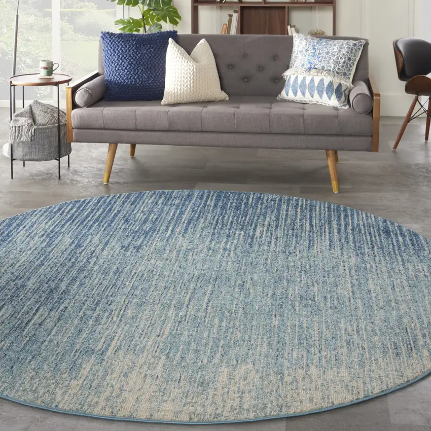 8' Blue And Ivory Abstract Round Rug Photo 5