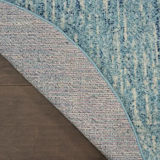 8' Blue And Ivory Abstract Round Rug Photo 8