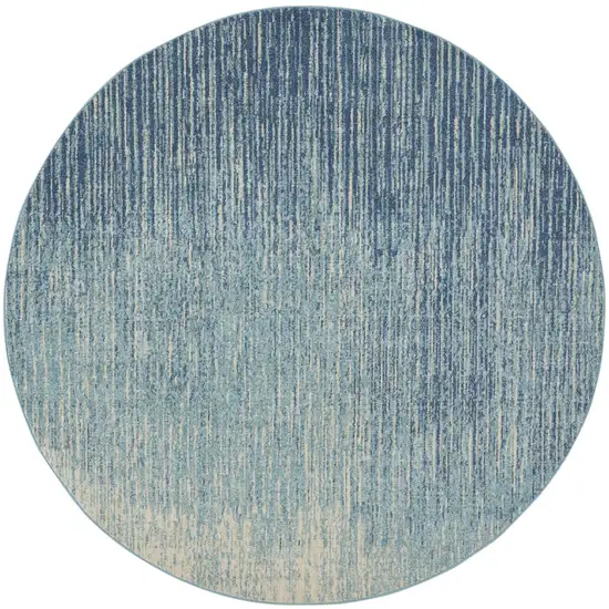 8' Blue And Ivory Abstract Round Rug Photo 4