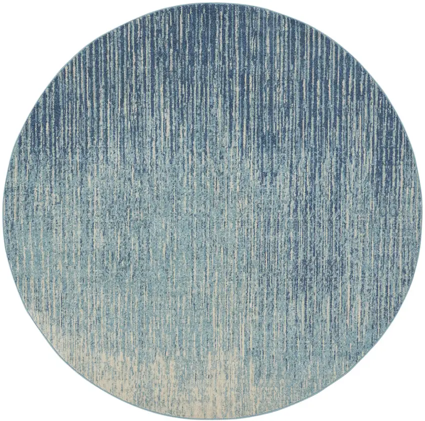 8' Blue And Ivory Abstract Round Rug Photo 4