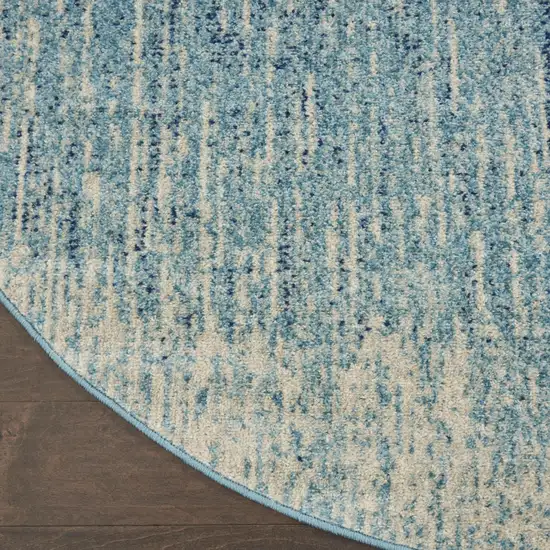 8' Blue And Ivory Abstract Round Rug Photo 9