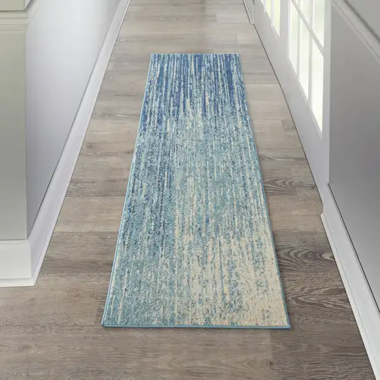 6' Blue And Ivory Abstract Runner Rug Photo 5