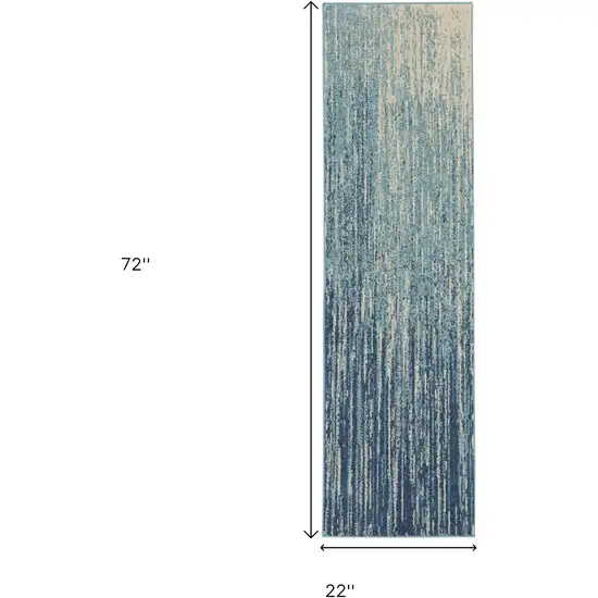 6' Blue And Ivory Abstract Runner Rug Photo 9
