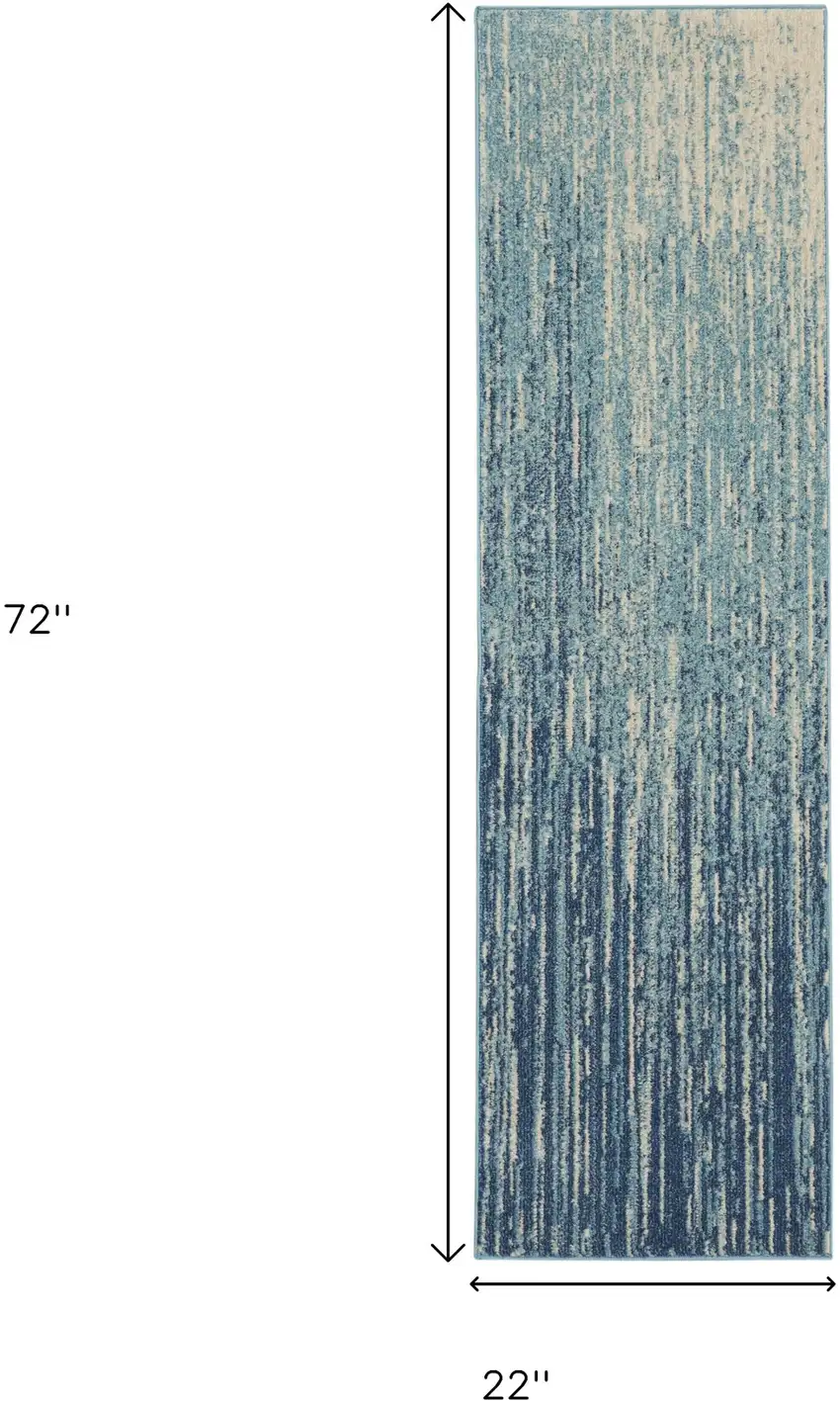6' Blue And Ivory Abstract Runner Rug Photo 9