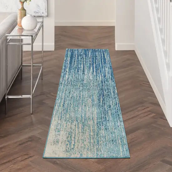10' Blue And Ivory Abstract Runner Rug Photo 4