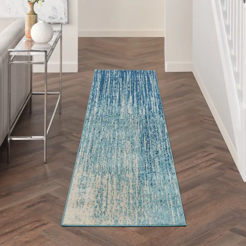 Navy and Light Blue Abstract Runner Rug Photo 6