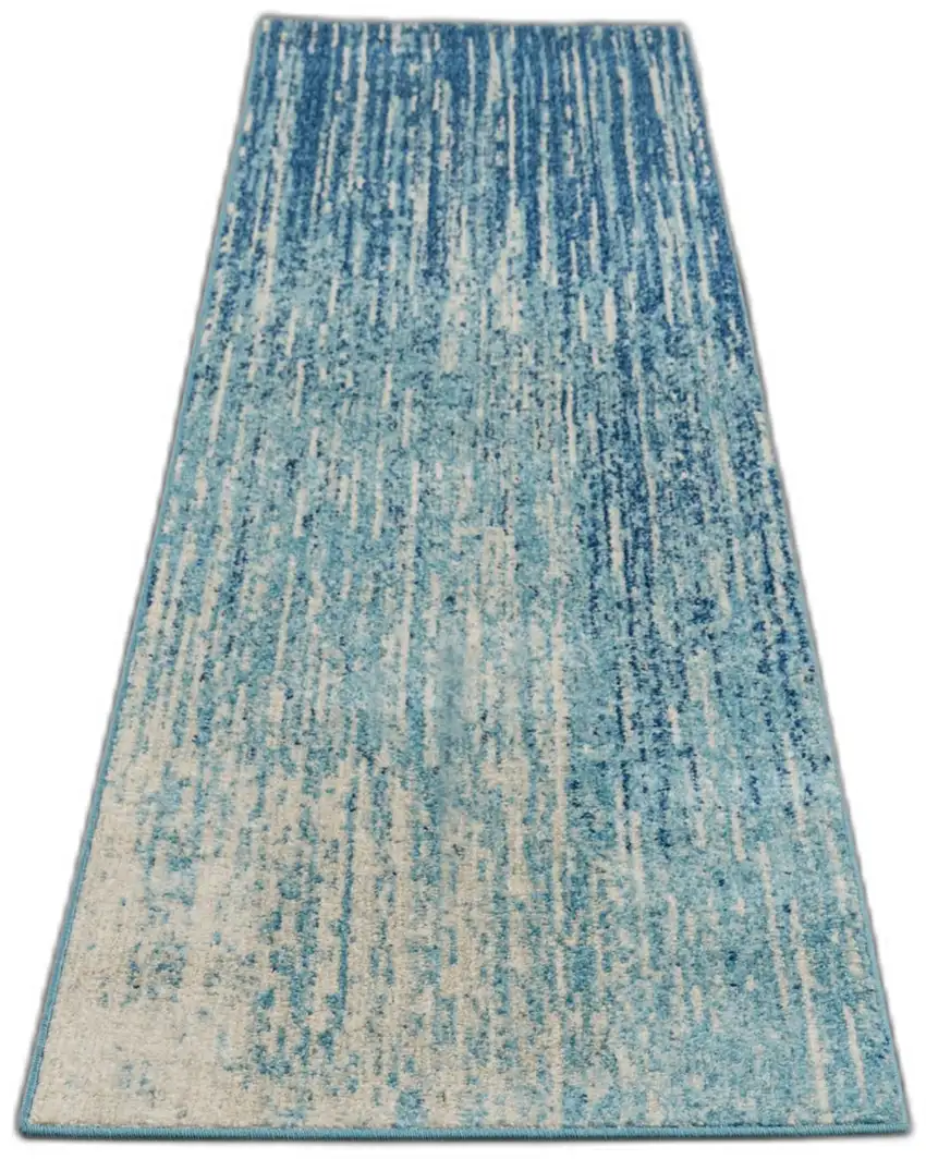 10' Blue And Ivory Abstract Runner Rug Photo 1