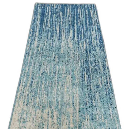 10' Blue And Ivory Abstract Runner Rug Photo 6