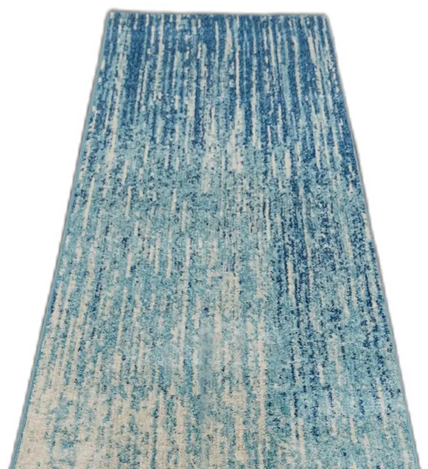 10' Blue And Ivory Abstract Runner Rug Photo 6