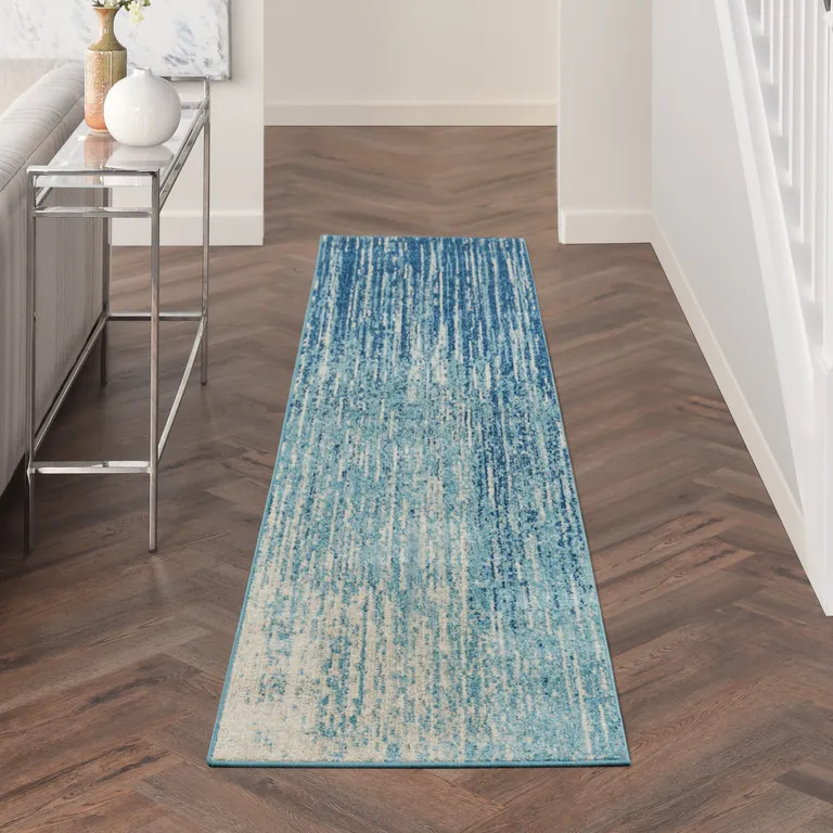 Navy and Light Blue Abstract Runner Rug Photo 3