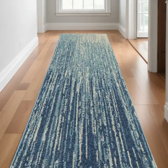 10' Blue And Ivory Abstract Runner Rug Photo 2