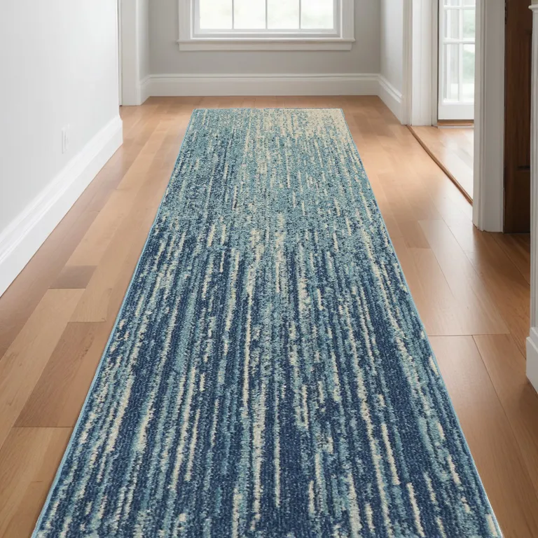 Navy and Light Blue Abstract Runner Rug Photo 4
