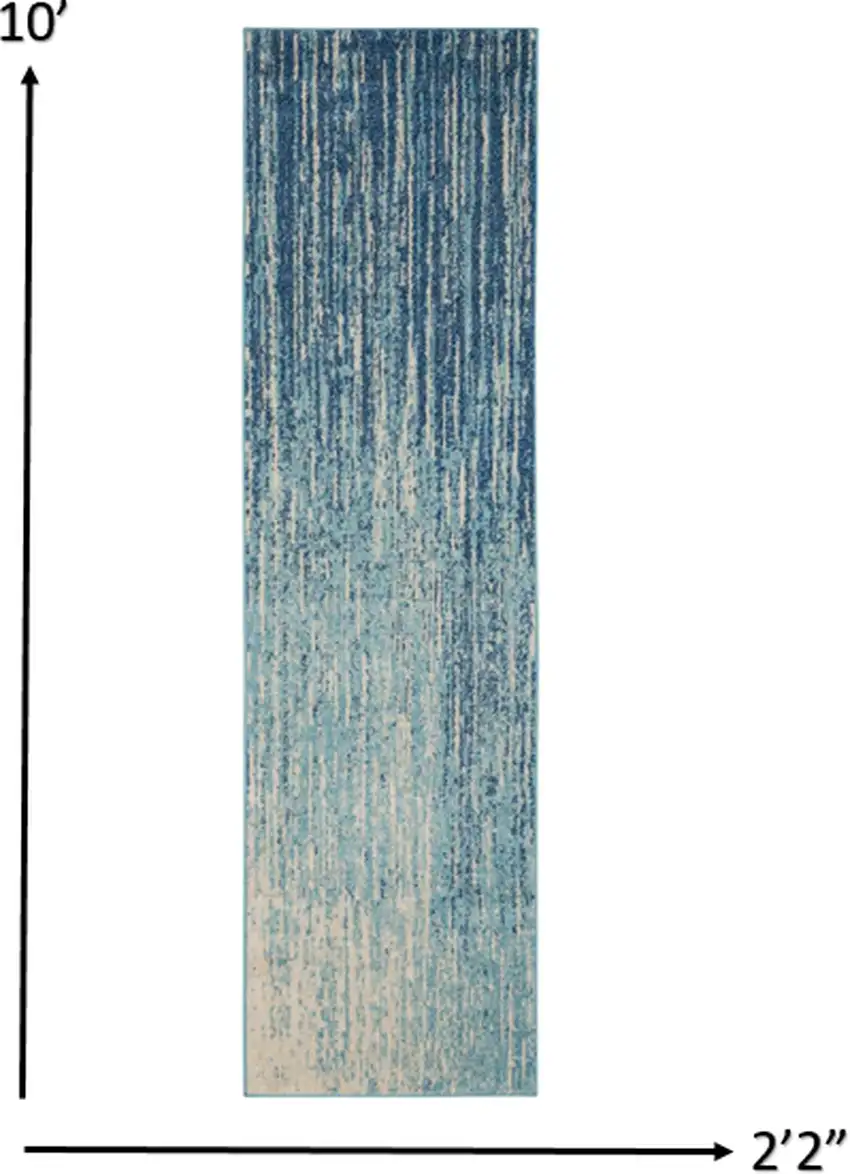 10' Ivory And Blue Abstract Power Loom Runner Rug Photo 3