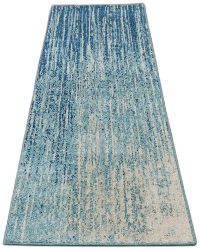 10' Blue And Ivory Abstract Runner Rug Photo 3