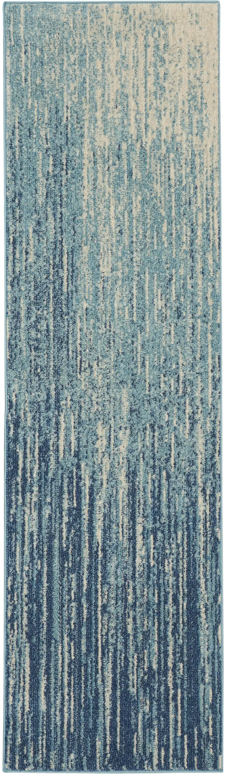 8' Blue And Ivory Abstract Runner Rug Photo 2